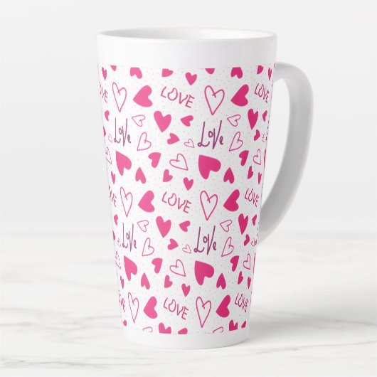 Tasse Latte Happy Valentine’s Day Lover Present with Red Heart (Angle droit)