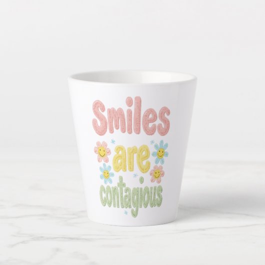 Tasse Latte Happy Vibes Retro Smiles Are Contagious (Devant)