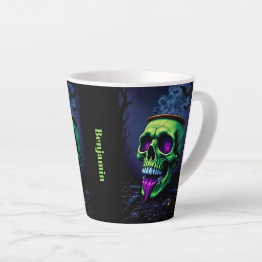Tasse Latte Hauné noir gothique Halloween néon vert Cauldron (Angle droit)