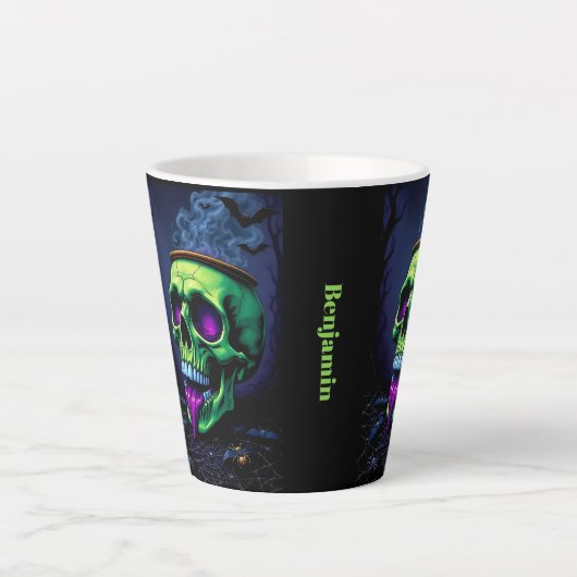 Tasse Latte Hauné noir gothique Halloween néon vert Cauldron (Devant)