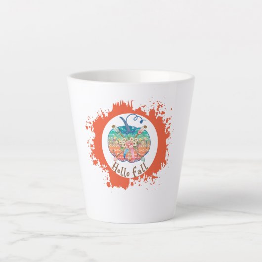 Tasse Latte Hello Fall - Whimsical Citrouille Design (Devant)