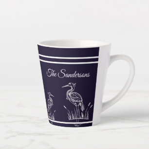 Tasse Latte Hérons blancs personnalisés côtiers Oiseaux Bleu m