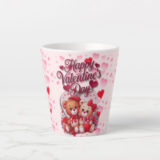 Tasse Latte Heureuse Sainte-Valentin Aimant Teddy Bear Couple (Devant)
