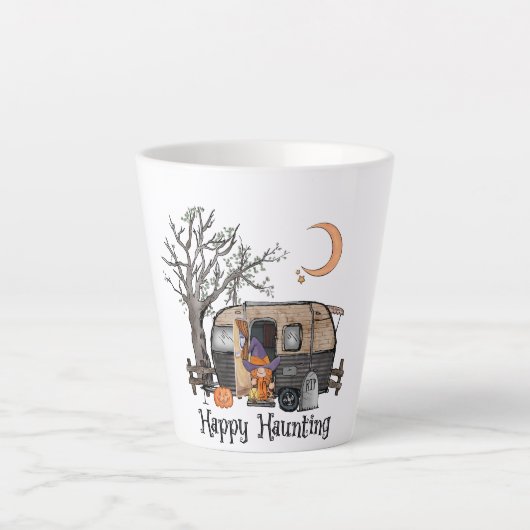 Tasse Latte Heureux | Camper d'Halloween | Sorcière Éffrayante (Devant)
