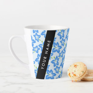 Tasse Latte Hibiscus Bleu, Fleurs Bleues, Votre Nom