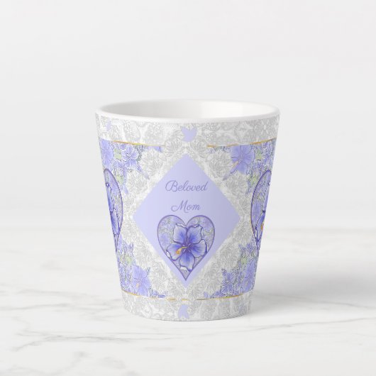 Tasse Latte Hibiscus & dentelle BLEU (Devant)