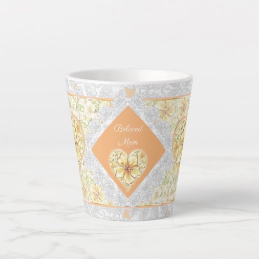 Tasse Latte Hibiscus & dentelle JAUNE (Devant)