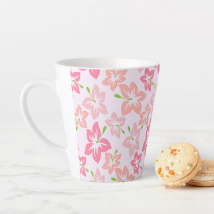 Tasse Latte Hibiscus Rose, Fleurs Roses, Motif De Fleurs