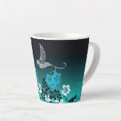 Tasse Latte Hibiscus sur Turquoise avec Colibri (Angle droit)