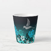 Tasse Latte Hibiscus sur Turquoise avec Colibri (Devant)