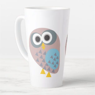 Tasse Latte Hibou mauve gris bleu