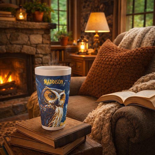 Tasse Latte Hibou Nuit Étoilée