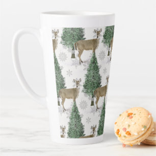 Tasse Latte Hivernal Cerf blanc avec flocons de neige Maison d