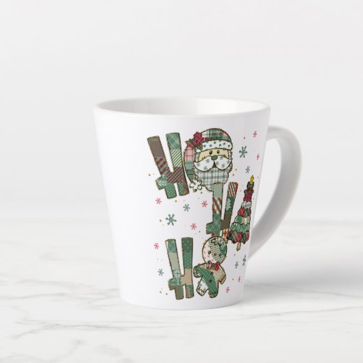 Tasse Latte Ho Ho Ho Christmas Festive Patchwork (Angle droit)