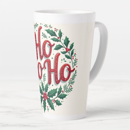 Tasse Latte Ho Ho Ho Christmas Wreath Typography Design (Angle droit)