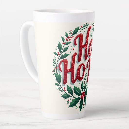 Tasse Latte Ho Ho Ho Christmas Wreath Typography Design (Angle gauche)
