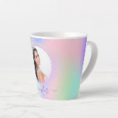 Tasse Latte Holographe photo rose violet nom script (Angle droit)