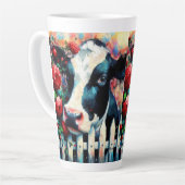 Tasse Latte Holstein Picket de vache clôture Roses rouges Noir (Angle gauche)
