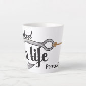 Tasse Latte "Hooked On Life" hook illustration, personalize (Devant)