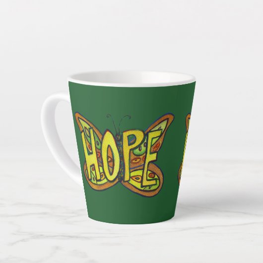 Tasse Latte Hope Word Art Green Butfly Wing Coffee Cup (Angle gauche)