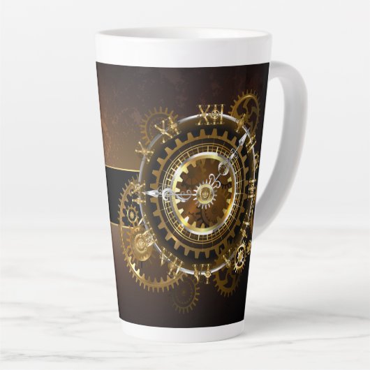 Tasse Latte Horloge Steampunk avec des engrenages anciens (Angle droit)