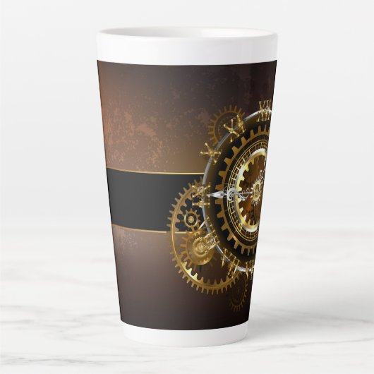 Tasse Latte Horloge Steampunk avec des engrenages anciens (Devant)