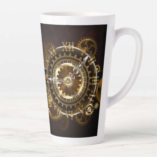 Tasse Latte Horloge Steampunk avec des engrenages anciens (Droite)
