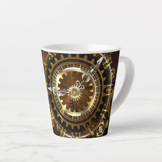 Tasse Latte Horloge Steampunk avec des engrenages anciens (Angle droit)