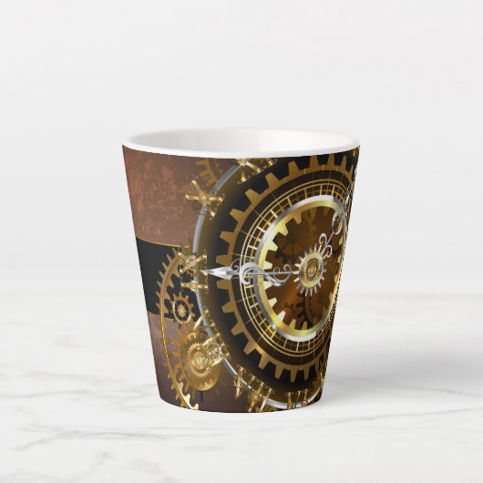 Tasse Latte Horloge Steampunk avec des engrenages anciens (Devant)