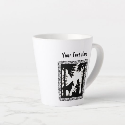 Tasse Latte Hotte blanche noire en Loup Forêt encadrée (Angle droit)