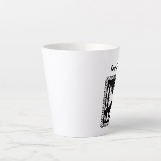 Tasse Latte Hotte blanche noire en Loup Forêt encadrée (Devant)