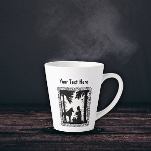 Tasse Latte Hotte blanche noire en Loup Forêt encadrée