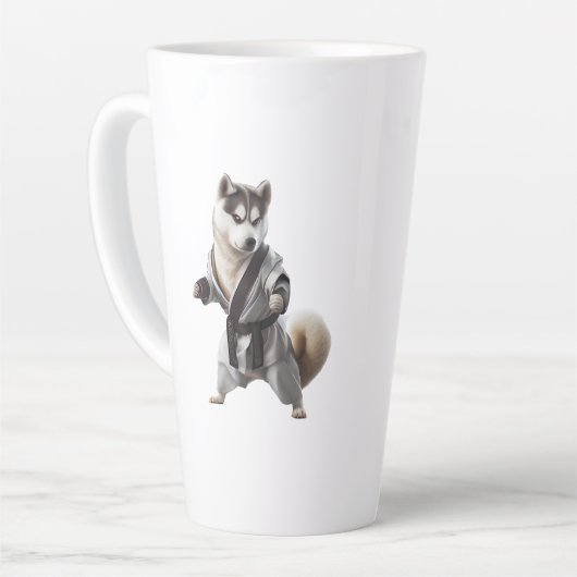 Tasse Latte Husky Dog Jouer Karate, Champion de Karate Husky D (Angle gauche)