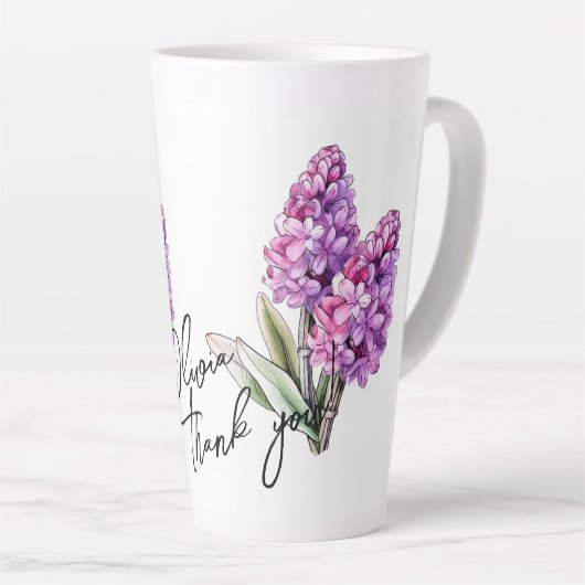 Tasse Latte Hyacinth "Merci !" Slogan et nom modifiables (Angle droit)