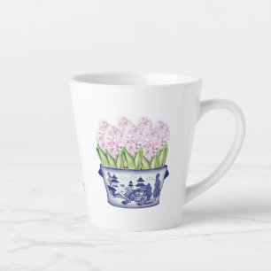Tasse Latte Hyacinthes roses en Chinoiserie Planteur en cérami