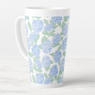 Tasse Latte Hydrangea Bleu Vert Élégant Prépa
