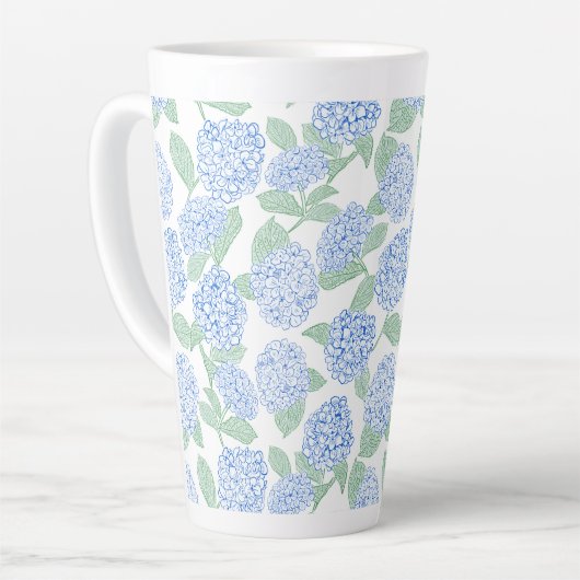 Tasse Latte Hydrangea Bleu Vert Élégant Prépa (Angle gauche)