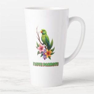 Tasse Latte "I Lots Parrots - Perroquet Tropical Coloré & Flow