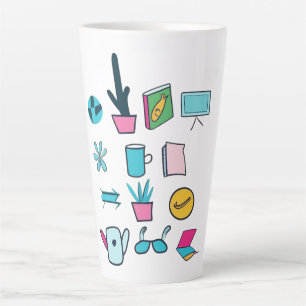 Tasse Latte Icônes Abstraites Colorées Avec Articles De Tous L