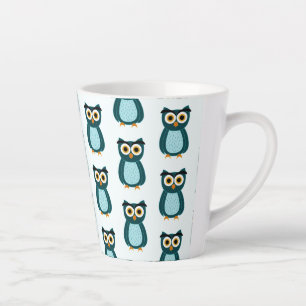Tasse Latte Illustration Blue Owl