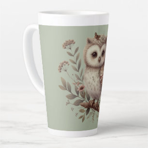 Tasse Latte Illustration botanique de chouette fantaisiste de