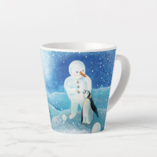 Tasse Latte Illustration de bonhomme de neige et de manchot