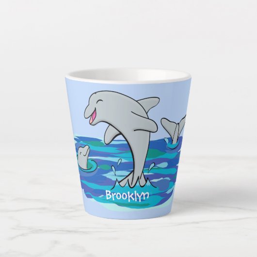 Tasse Latte Illustration de dauphins heureux adorables (Devant)