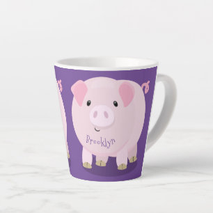 Tasse Latte Illustration de dessin animé de cochon rose mignon