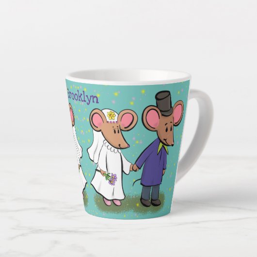 Tasse Latte Illustration de dessin animé d'un couple de souris (Angle droit)