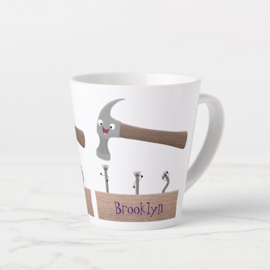 Tasse Latte Illustration de dessin mignon, marteau et ongles (Angle droit)