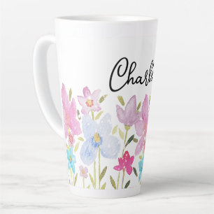 Tasse Latte Illustration de fleurs sauvages mignonnes monogram