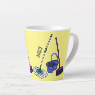 Tasse Latte Illustration de la bande dessinée Broom & mop