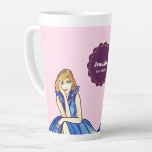 Tasse Latte Illustration de mode de robe de cocktail bleu roya
