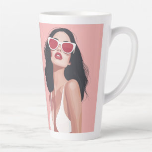 Tasse Latte Illustration De Mode Femme Design Avec Lunettes De
